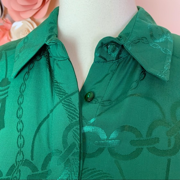 New! KIWE Jaquard Chain Pattern Shirt Dress in Deep Green - Picture 3 of 13